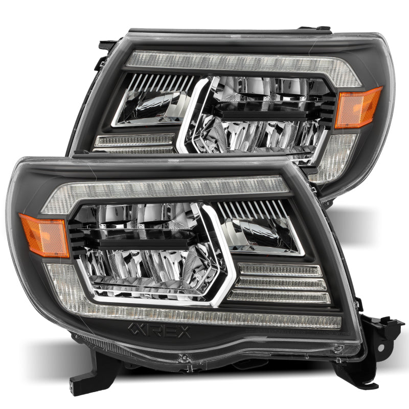 AlphaRex 05-11 Toyota Tacoma LUXX Crystal Headlights Plank Style Design Black w/Activation Light/DRL - Burkken Auto Parts