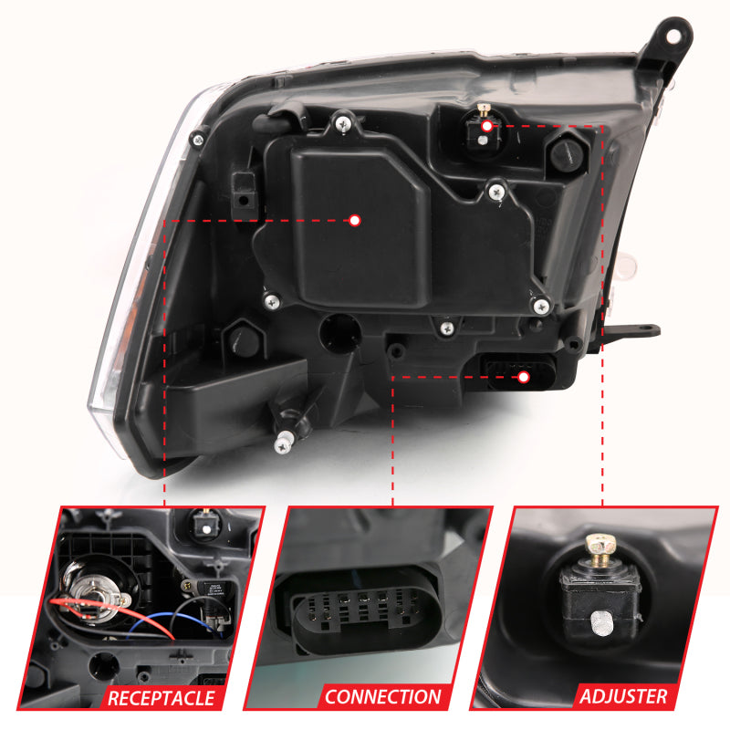 ANZO 2009-2018 Dodge Ram 1500 Projector Plank Style Switchback H.L Halo Chrome Amber (OE Style) - Burkken Auto Parts