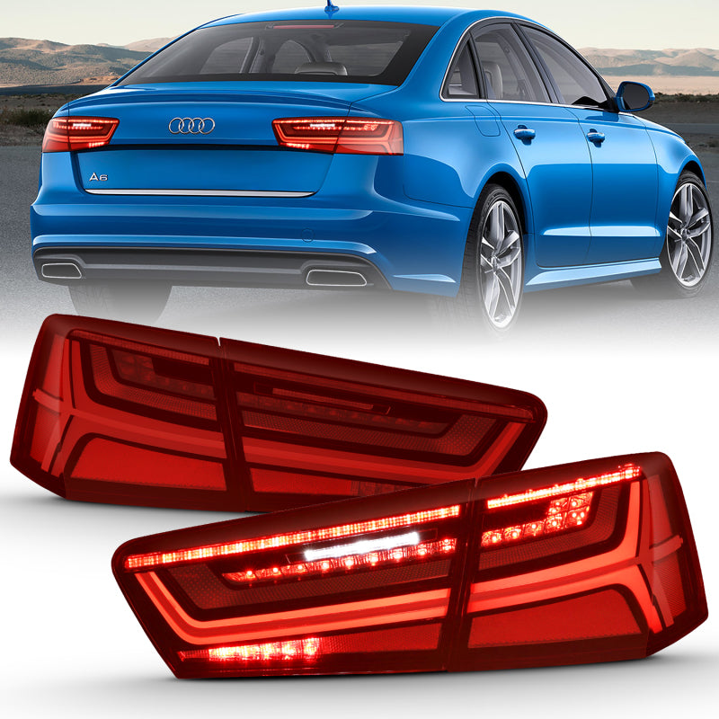 ANZO 2012-2018 Audi A6 LED Taillight Black Housing Red/Clear Lens 4 pcs (Sequential Signal) - Burkken Auto Parts
