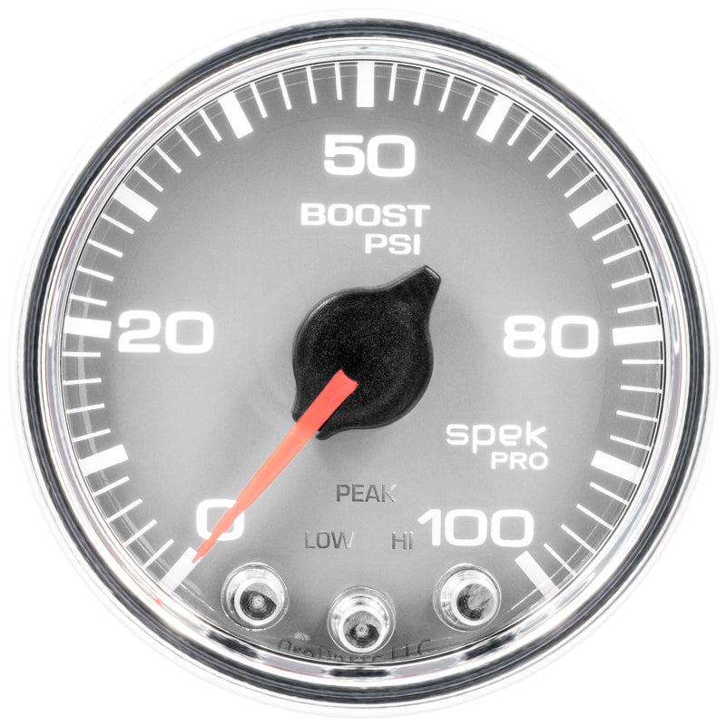 Autometer Spek-Pro Gauge Boost 2 1/16in 100psi Stepper Motor W/Peak & Warn Slvr/Chrm - Burkken Auto Parts