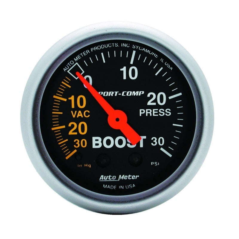 Autometer Sport-Comp 52mm 30 PSI Mechanical Boost Gauge - Burkken Auto Parts