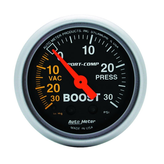 Autometer Sport-Comp 52mm 30 PSI Mechanical Boost Gauge - Burkken Auto Parts