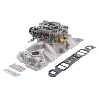 Edelbrock Manifold And Carb Kit Performer Eps Small Block Chevrolet 1957-1986 Natural Finish - Burkken Auto Parts