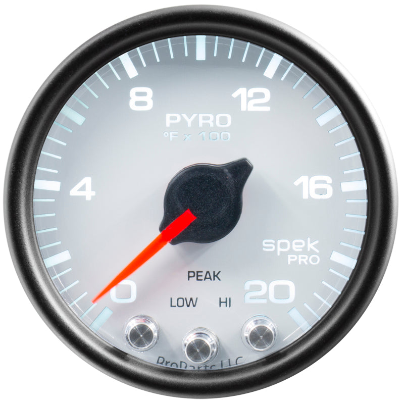 Autometer Spek-Pro Gauge Pyro. (Egt) 2 1/16in 2000f Stepper Motor W/Peak & Warn Wht/Blk - Burkken Auto Parts