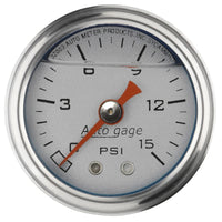 Autometer AutoGage 1.5in Liquid Filled Mechanical 0-15 PSI Fuel Pressure Gauge - Silver - Burkken Auto Parts