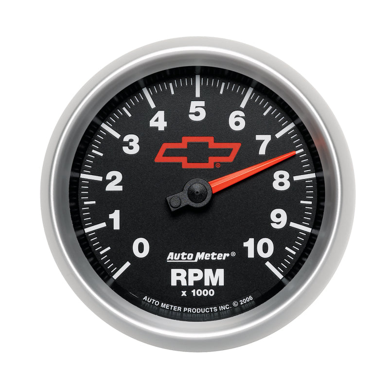 AutoMeter Gauge Tachometer 3-3/8in. 10K RPM In-Dash Chevy Red Bowtie Black - Burkken Auto Parts