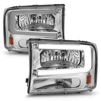 ANZO 99-04 Ford F250/F350/F450/Excursion (excl. 99) Crystal Headlights - w/ Light Bar Chrome Housing - Burkken Auto Parts