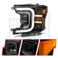 ANZO 18-20 Ford F-150 Full Led Projector Smoke Bar Style Headlights Black Amber - Burkken Auto Parts
