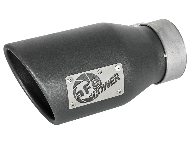 aFe MACH Force-Xp 3in 304 SS Metallic Black Exhaust Tip 3in In x 4-1/2in Out x 9in L Bolt-On Left - Burkken Auto Parts