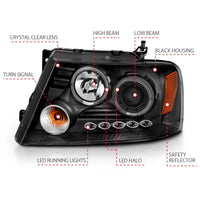 ANZO 2004-2008 Ford F-150 Projector Headlights w/ Halo and LED Black G2 - Burkken Auto Parts