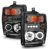 ANZO 2008-2010 Ford F-250 Projector Headlights w/ Halo Black (CCFL) - Burkken Auto Parts