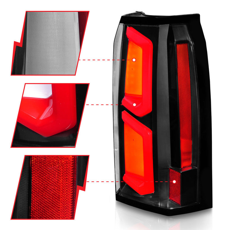 ANZO 2015-2020 Chevrolet Tahoe LED Tail Lights w/ Light Bar Black Housing Clear Lens - Burkken Auto Parts