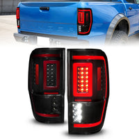 ANZO 19-22 Ford Ranger Full LED Taillights w/ Lightbar Sequential Signal Black Housing/Smoke Lens - Burkken Auto Parts
