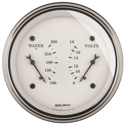 AutoMeter Gauge Dual Wtmp & Volt 3-3/8in. 250 Deg. F & 18V Elec Old Tyme White - Burkken Auto Parts