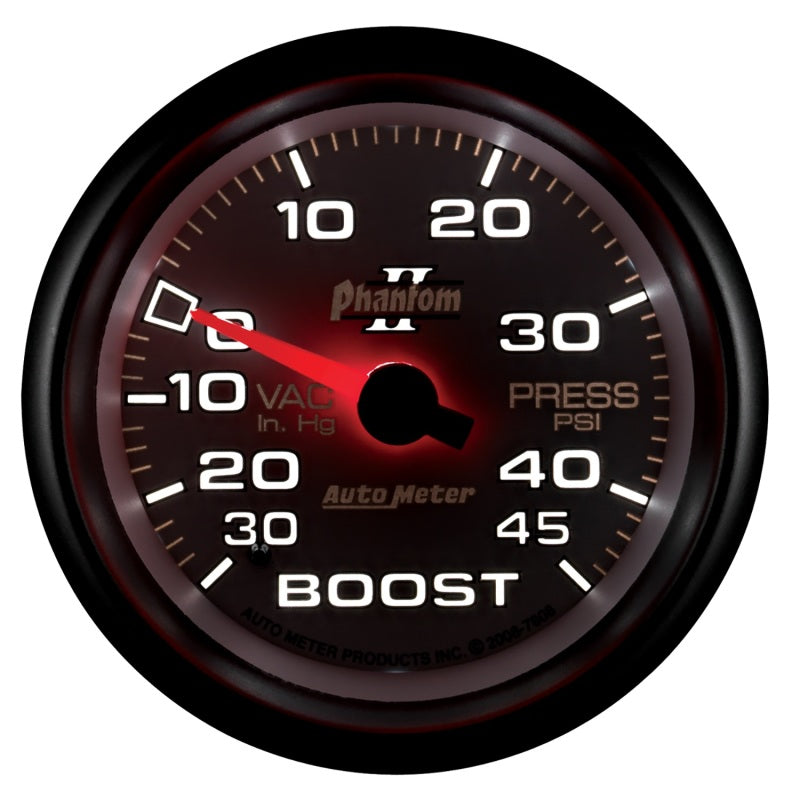Autometer Phantom II 2-5/8in 30INHG-45PSI Phantom Mechanical Boost/Vacuum Gauge - Burkken Auto Parts