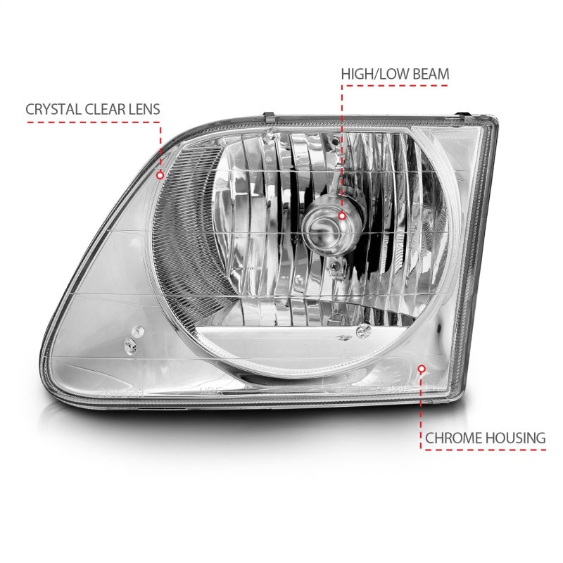 ANZO 1997-2003 Ford F-150 Crystal Headlights Chrome - Burkken Auto Parts