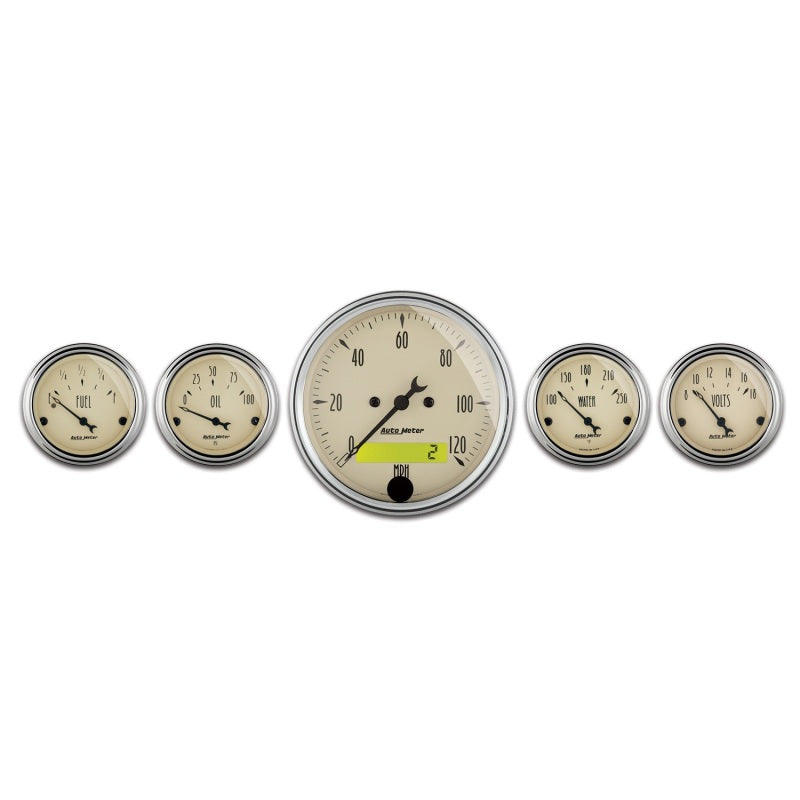 AutoMeter Gauge Kit 5 Pc. 3-1/8in. & 2-1/16in. Elec. Speedometer Antique Beige - Burkken Auto Parts
