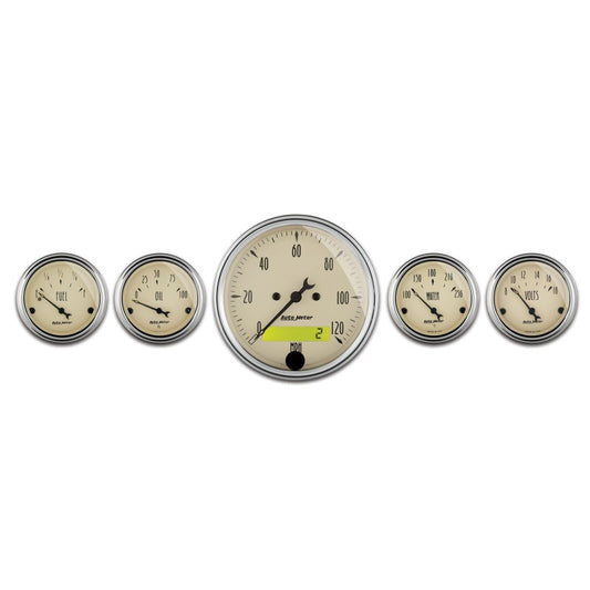 AutoMeter Gauge Kit 5 Pc. 3-1/8in. & 2-1/16in. Elec. Speedometer Antique Beige - Burkken Auto Parts