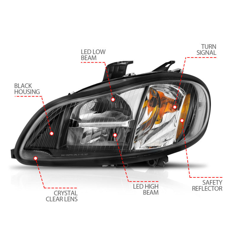 ANZO 2002-2014 Freightliner M2 LED Crystal Headlights Black Housing w/ Clear Lens (Pair) - Burkken Auto Parts