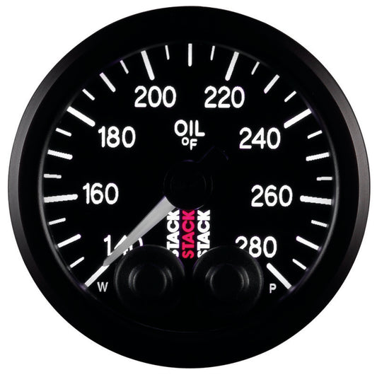 Autometer Stack Instruments 52mm 140-280 Deg F 1/8in NPTF Male Pro Control Oil Temp Gauge - Black - Burkken Auto Parts