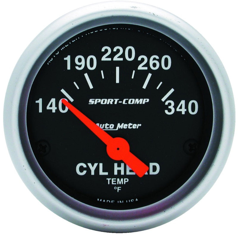 AutoMeter Gauge Cylinder Head Temp 2-1/16in. 140-340 Deg. F Electric Sport-Comp - Burkken Auto Parts