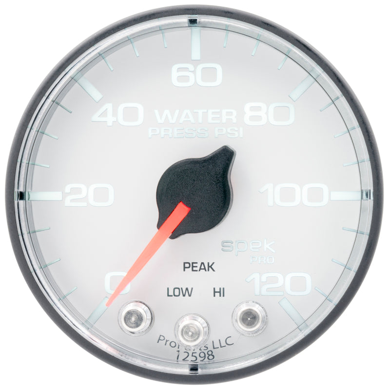 Autometer Spek-Pro 2 1/16in 120PSI Stepper Motor W/Peak & Warn White/Black Water Pressure Gauge - Burkken Auto Parts
