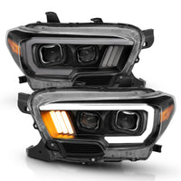 ANZO 2016-2017 Toyota Tacoma Projector Headlights w/ Plank Style Design Black/Amber w/ DRL - Burkken Auto Parts
