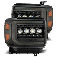 AlphaRex 14-18 GMC Sierra NOVA LED Proj Headlights Plnk Style Alpha Blk w/Activ Light/Seq Signal/DRL - Burkken Auto Parts