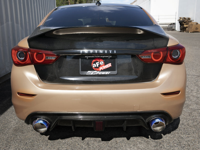 aFe 14-15 Infiniti Q50 V6 3.7L Takeda 2-1/2in 304 SS Cat-Back Exhaust System w/ Blue Flame Tips - Burkken Auto Parts