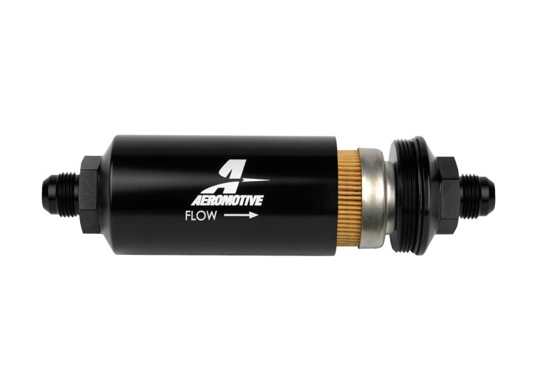Aeromotive In-Line Filter - (AN -8 Male) 10 Micron Fabric Element Bright Dip Black Finish - Burkken Auto Parts