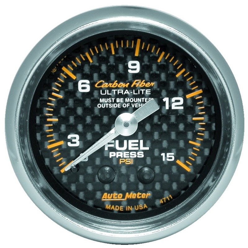 Autometer Carbon Fiber 52mm 15 PSI Mechanical Fuel Pressure Gauge - Burkken Auto Parts
