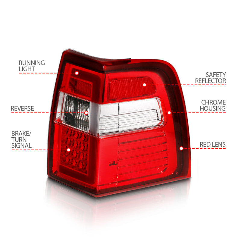 ANZO 07-17 For Expedition LED Taillights w/ Light Bar Chrome Housing Red/Clear Lens - Burkken Auto Parts