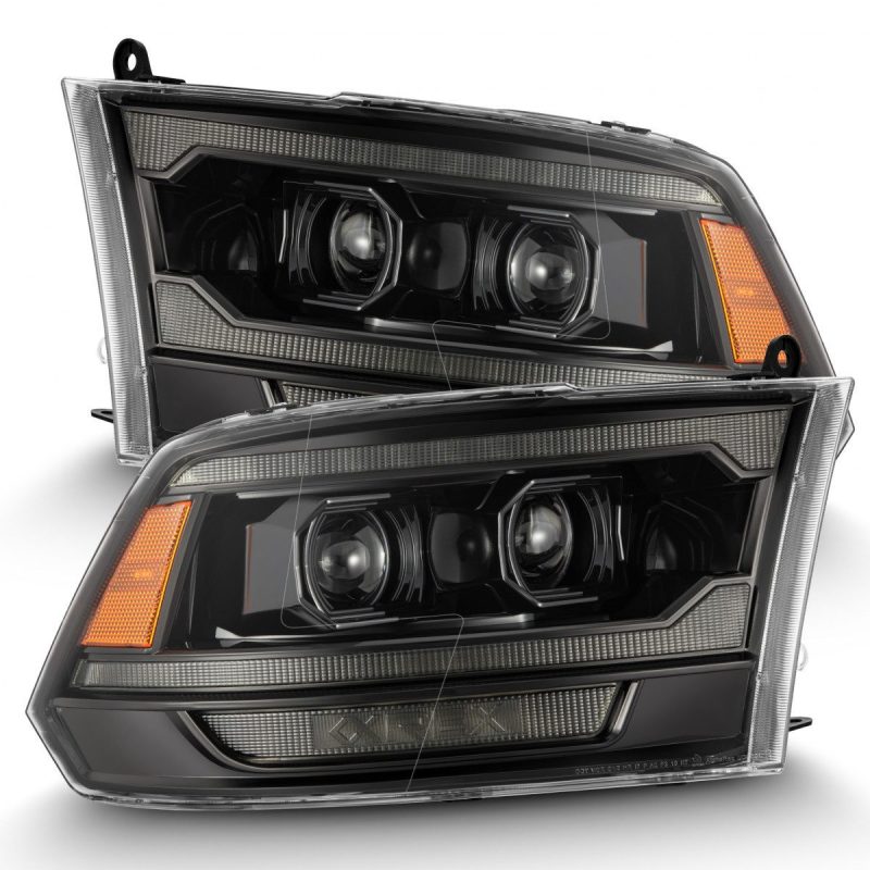 AlphaRex 09-18 Ram 2500 LUXX LED Proj Headlight Plank Style Alpha Blk w/Activ Light/Seq Signal/DRL - Burkken Auto Parts