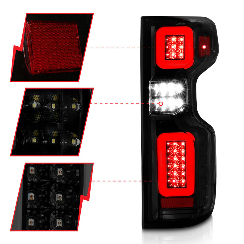 ANZO 19-21 Chevy Silverado Work Truck Full LED Taillights Blk Housing Smoke Lens G2 (w/C light Bars) - Burkken Auto Parts