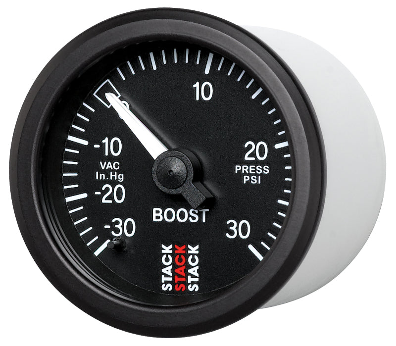 Autometer 52mm Stack Instruments -30INHG to +30PSI Mechanical Boost Gauge - Black - Burkken Auto Parts