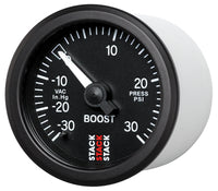 Autometer 52mm Stack Instruments -30INHG to +30PSI Mechanical Boost Gauge - Black - Burkken Auto Parts