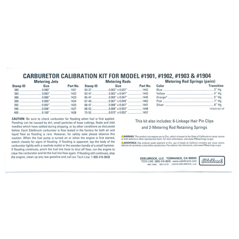 Edelbrock Calibration Kit for 1901 / 1902 / 1903 / 1904 - Burkken Auto Parts