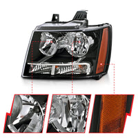 ANZO 2007-2014 Chevrolet Tahoe/Suburban Crystal Headlights Black - Burkken Auto Parts