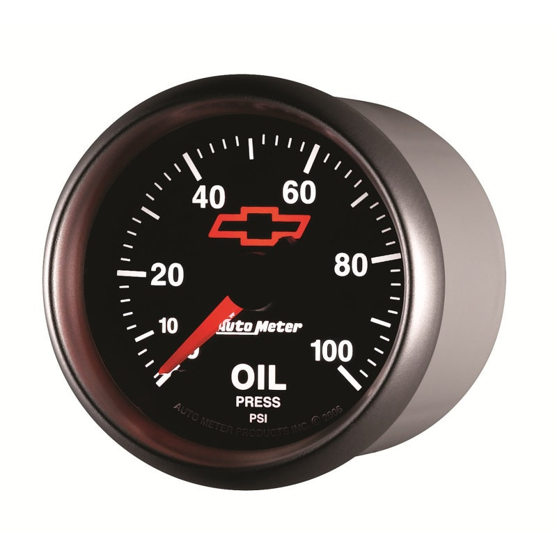 Autometer GM Bowtie Black 2-1/16in 0-100 PSI Oil Pressure - Stepper Motor - Burkken Auto Parts