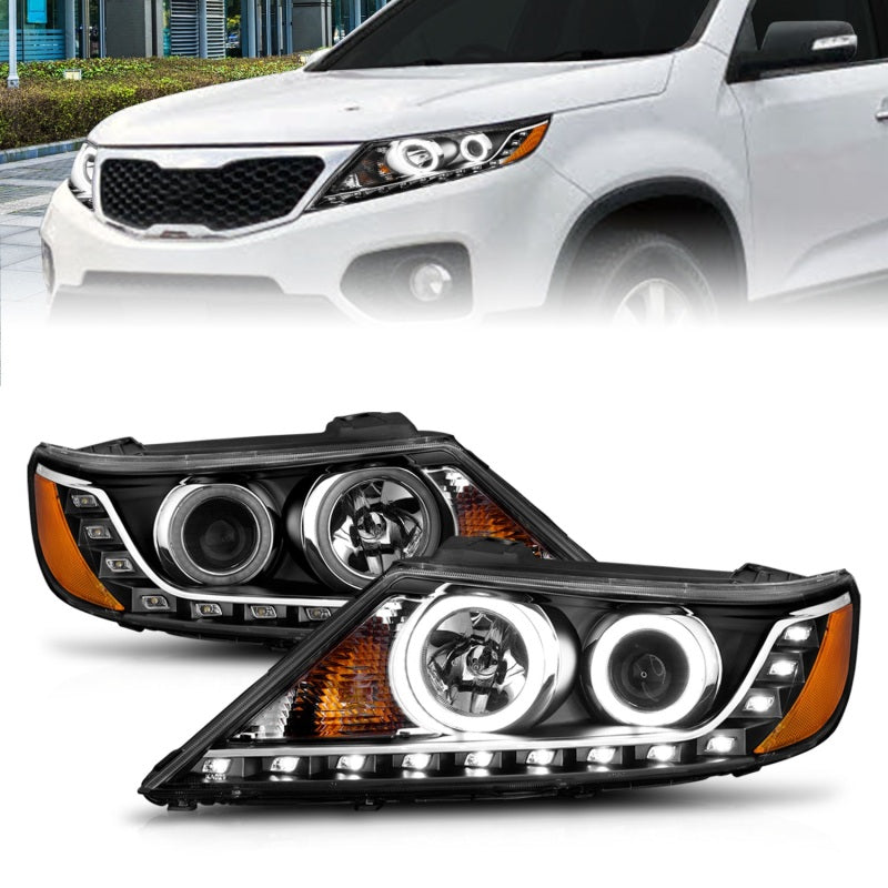 ANZO 2011-2013 Kia Sorento Projector Headlights w/ Halo Black (CCFL) - Burkken Auto Parts