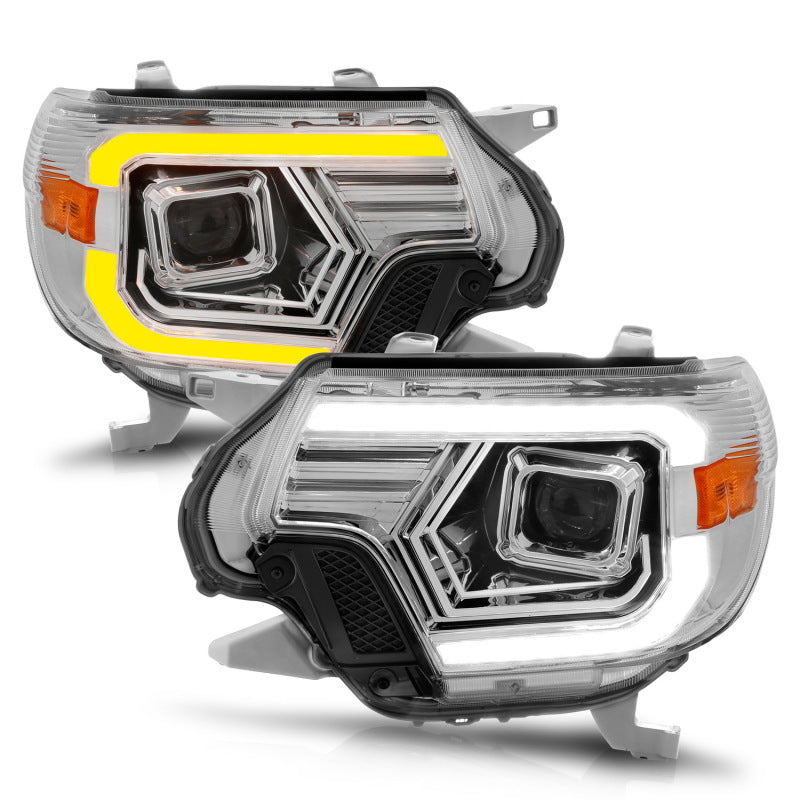 ANZO 12-15 Toyota Tacoma Projector Headlights - w/ Light Bar Switchback Chrome Housing - Burkken Auto Parts