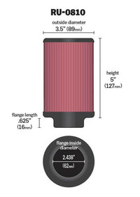 K&N Universal Rubber Filter 2.438in Flange ID x 3.5in OD x 5in Height for 97-98 Yamaha TDM850 - Burkken Auto Parts