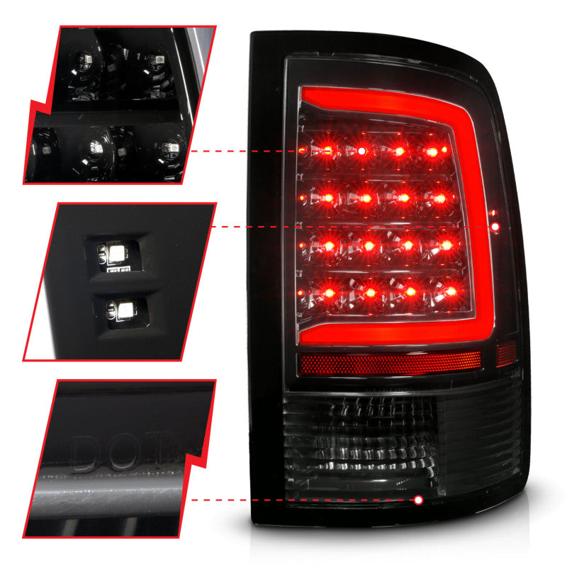 ANZO 09-18 Dodge Ram 1500 Full LED Taillights w/ Sequential Black Housing/Clear Lens - Burkken Auto Parts