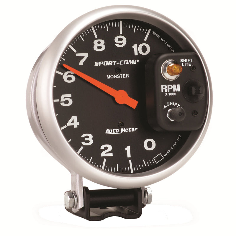 Autometer Sport-Comp 5 inch 10,000 RPM Pedestal Mount Tachometer (Shift-Lite on Control Shield) - Burkken Auto Parts