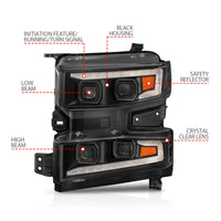 ANZO 19-22 Chevrolet Silverado 1500 LED Proj HL w/Lgt Bar SwBk Seq. Blk w/In. Light - Driver Side ON - Burkken Auto Parts