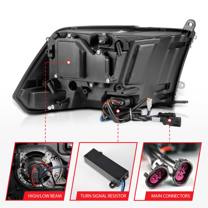 ANZO 2009-2018 Dodge Ram 1500 Projector Headlights Plank Style Halo w/Switchback Matte Black - Burkken Auto Parts