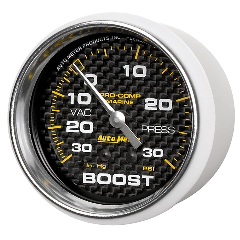 Autometer Marine Carbon Fiber Gauge 2-5/8in Mechanical Vacuum/Boost Gauge 30INHG-30PSI - Burkken Auto Parts