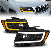ANZO 11-13 Jeep Grand Cherokee (Factory Halogen Only) Projector Headlights w/Light Bar Swtchbk Black - Burkken Auto Parts