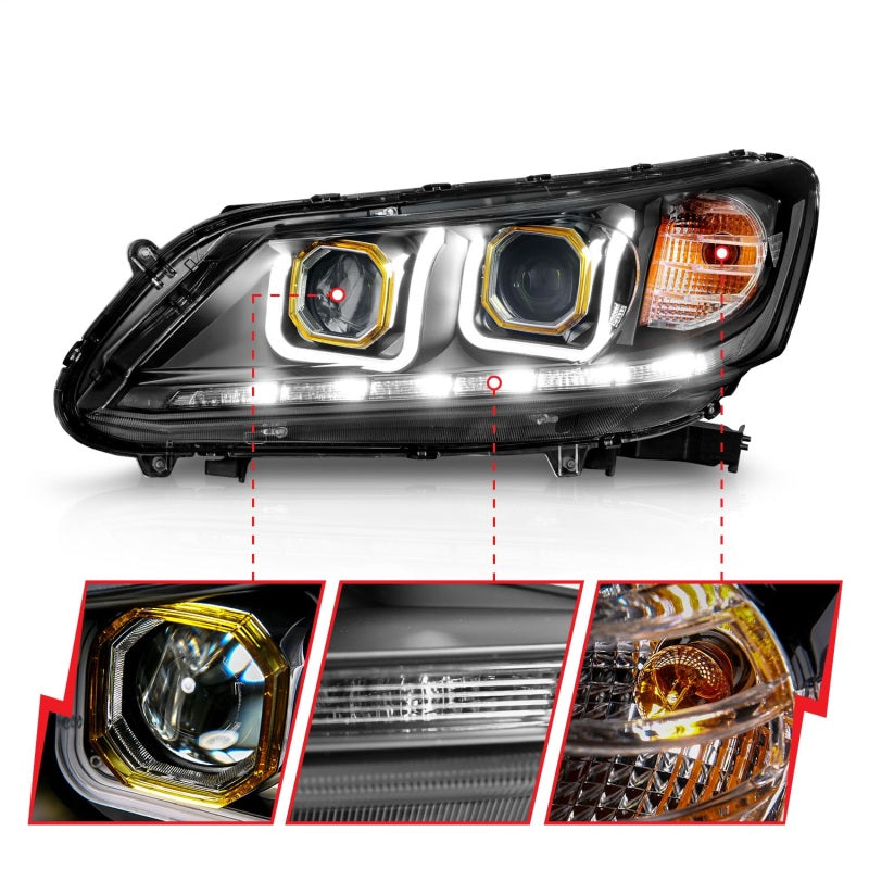 ANZO 2013-2015 Honda Accord Projector Headlights w/ U-Bar Black - Burkken Auto Parts