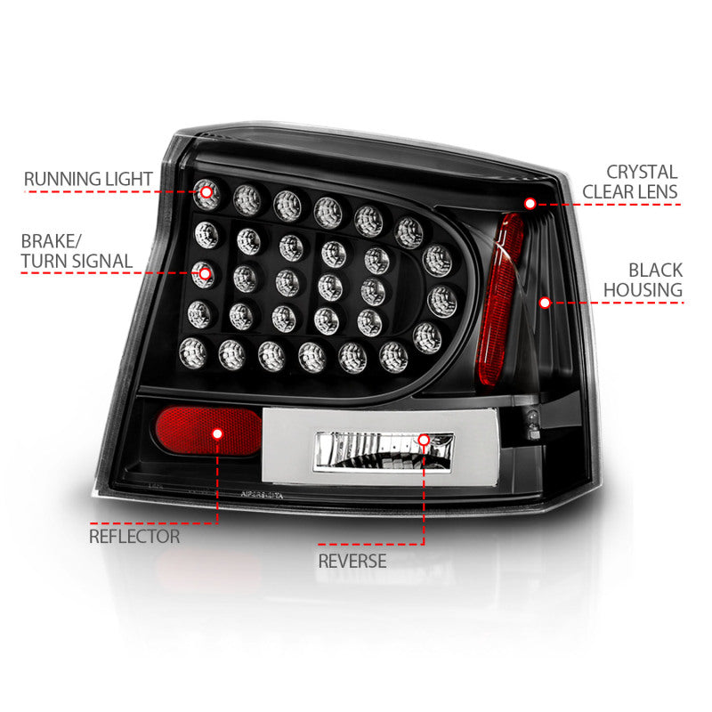 ANZO 2006-2008 Dodge Charger LED Taillights Black - Burkken Auto Parts